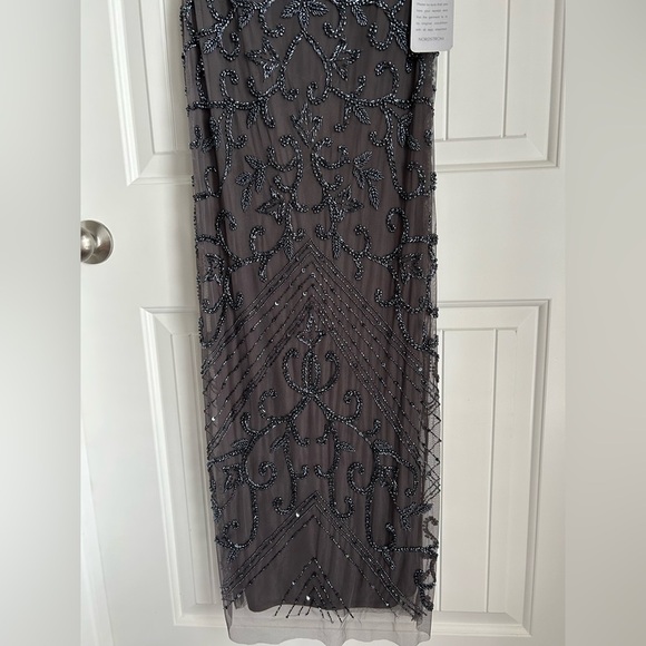 NWT Pisarro Nights 6 Beaded Column Long Gown Dress Slate Gunmetal Gray V Neck - Picture 3 of 12